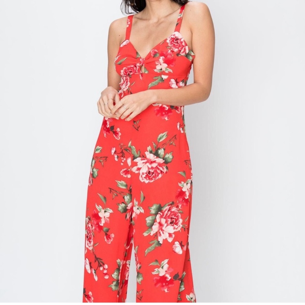 NanaMacs favlux red floral jumpsuit. LARGE